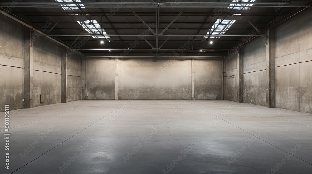 Obraz premium An empty warehouse with concrete walls and floors