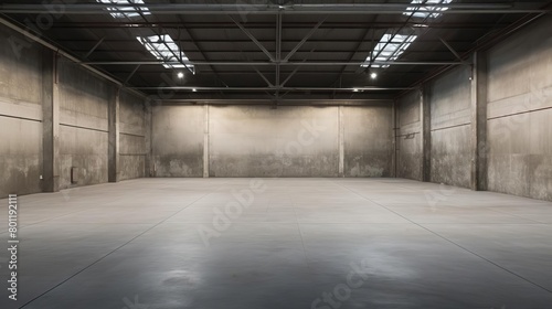 An empty warehouse with concrete walls and floors