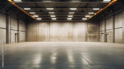 An empty warehouse with concrete walls and a concrete floor.