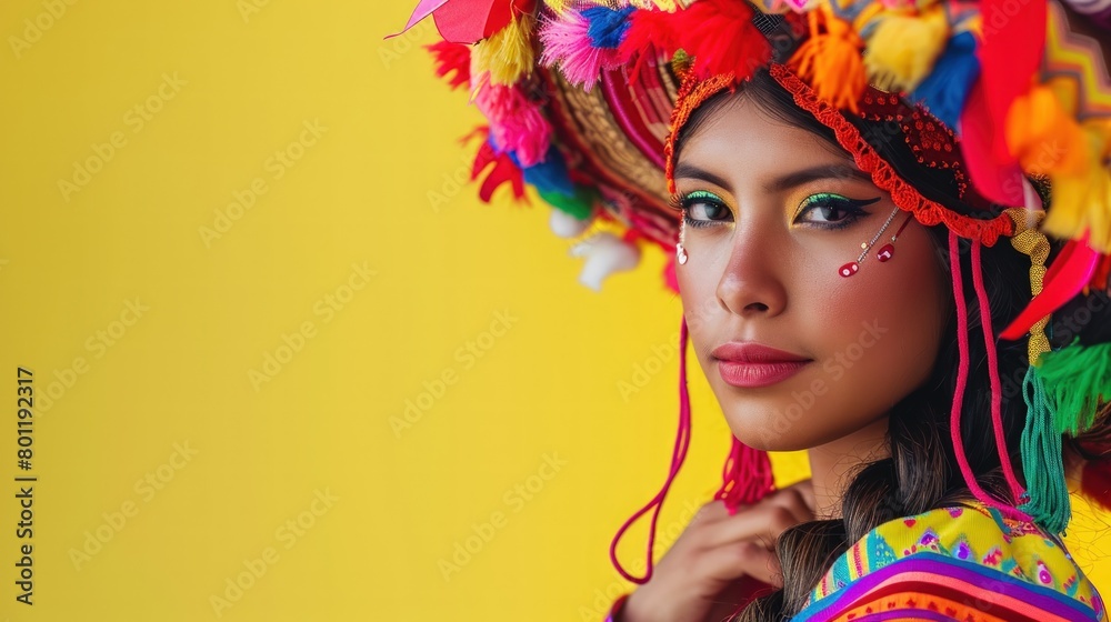 Naklejka premium Beautiful amazing Bolivia woman on studio background. Copy Space.