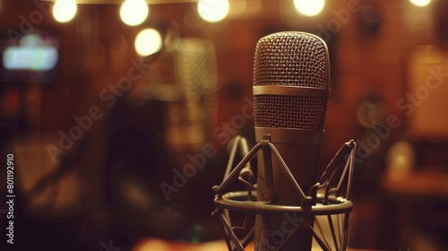 Microphone in a professional recording or radio studio photo