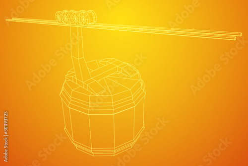 Cable car cabin gondola. Funicular simple cableway concept. Wireframe low poly mesh vector illustration