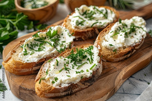 Slices of bread with cream cheese 