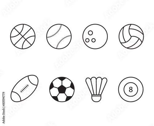 vector flat icon sheet set ball equipment in sports
