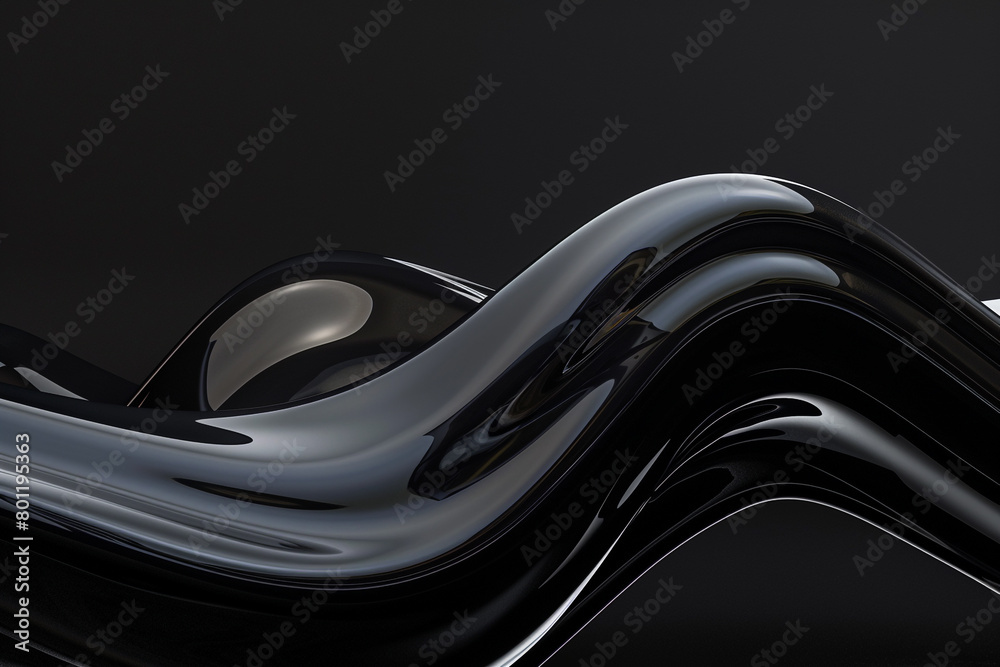A dramatic wave of onyx black, rendered with a soft gradient and a transparent, glass-like texture that suggests the sleek and powerful elegance of onyx stone, captured in