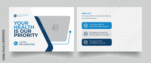 Medical post card design template, marketing post card design