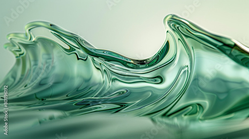 A gentle wave of soft emerald green hues, blending seamlessly into a transparent glass-like texture that mimics the fluidity of water, captured in