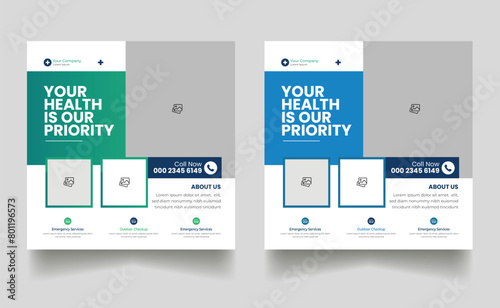 Medical and Health Care social media post template, ospital clinic promotion web banner, medical social media post, business promotion banner for doctor,