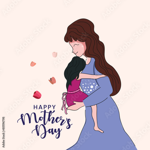 Mom and daughter love illustration for mothers day © rashmisingh