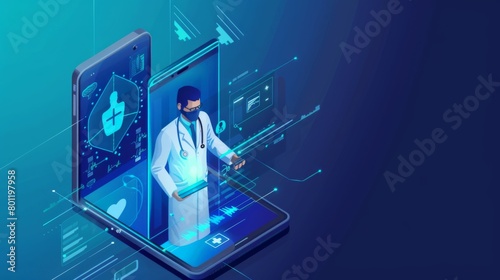 Wallpaper Mural An image depicting the concept of online medicine or telemedicine, showcasing a patient using a video call on a digital device to consult with a doctor for medical advice and support Torontodigital.ca