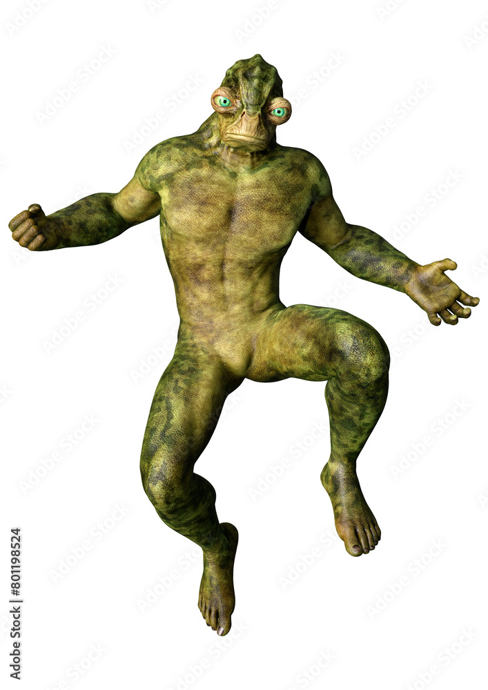 3D Rendering Green Alien on White 3D Rendering Green Alien on White