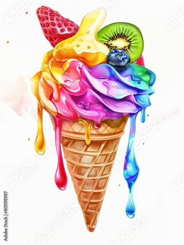 Artistic ice cream cone with pink swirls