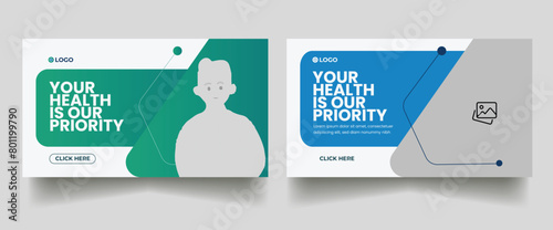  healthcare web banner for video thumbnail. youtube thumbnail for hospital live workshop business template. Dental hospital and clinic social media Design 