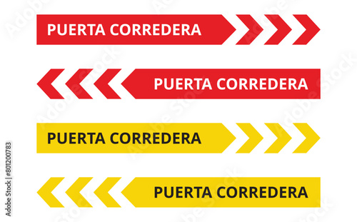 Señales rojas y amarillas de puerta corredera. Vector
