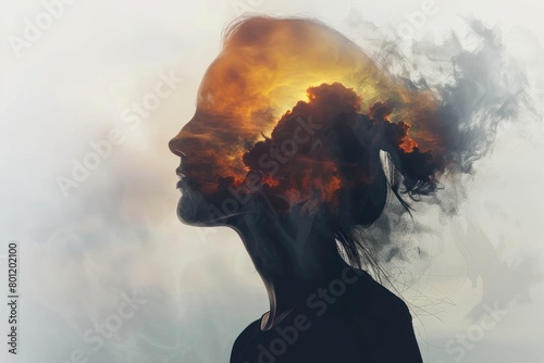 Female profile with explosive cloud imagination