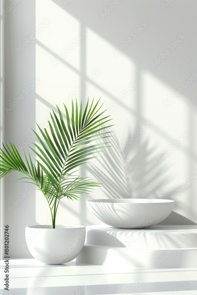 Stylish white podium for presenting products in a lush and vibrant tropical garden environment Stylish white podium for presenting products in a lush and vibrant tropical garden environment