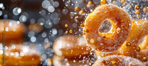 Colorful doughnuts soar, propelled mysteriously with rotating sprinkles and glaze shimmer photo