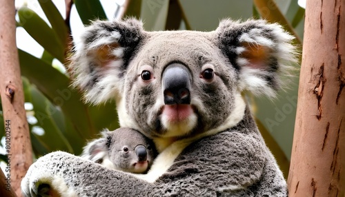 A Koala With Its Baby Joey Nestled Against Its Che Upscaled 4