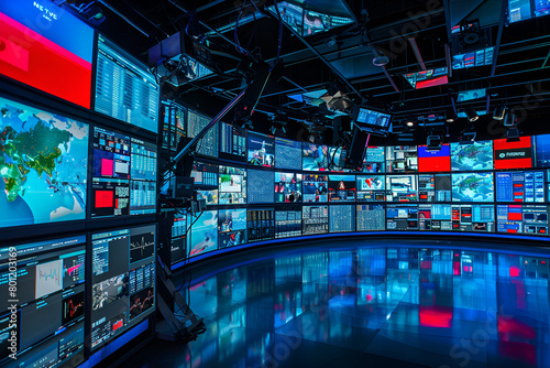 Multimedia video wall. Which is used in television broadcasting, displaying the dynamic display of various content. © iqra