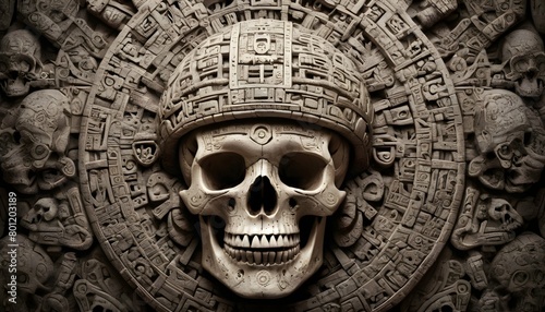 A Skull Adorned With Intricate Mayan Glyphs A Rel Upscaled 6 photo