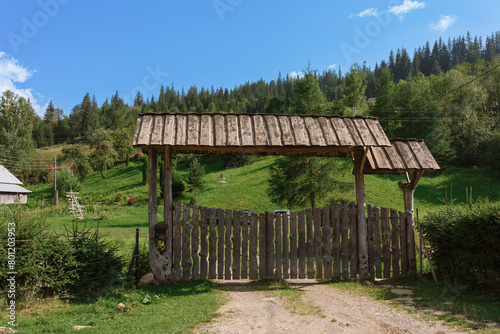 Wooden hotel in Carpathian mountains. Location: Zakarpattya region, Ukraine