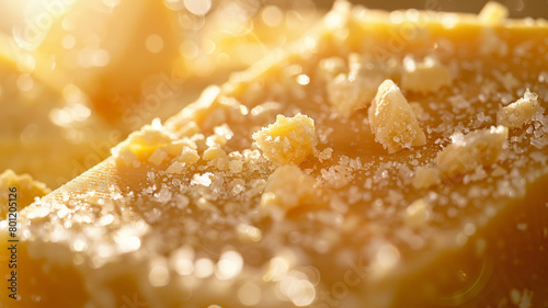 A close-up of grated parmesan cheese.