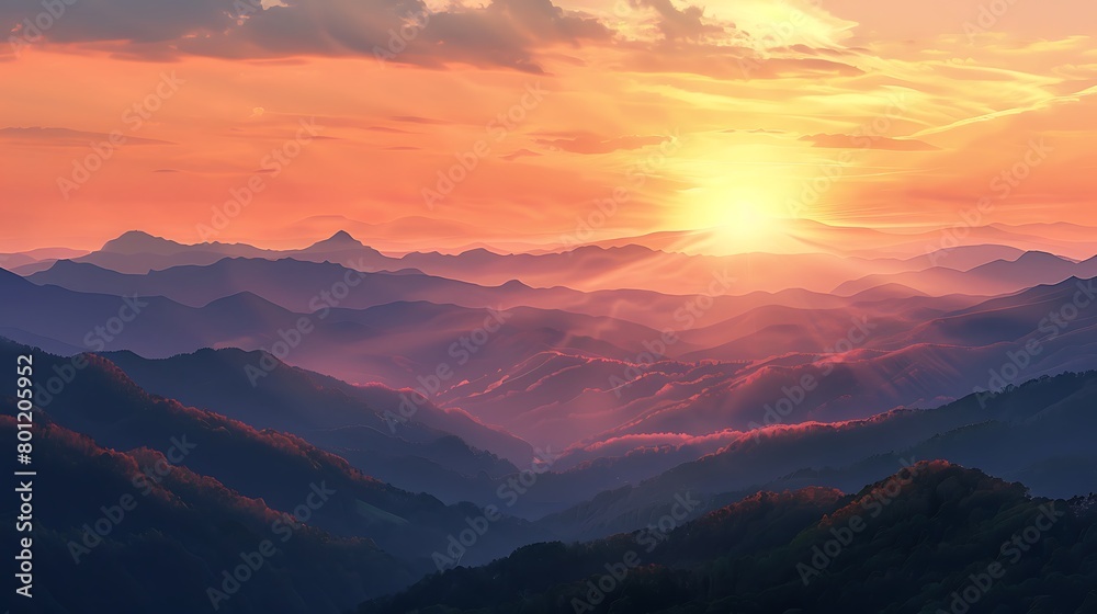 A sunset view over looking the mountains around