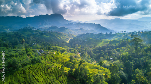 Sri Lanka Aerial Journey: A Thrilling Flyover of Little Adam's Peak, Tea Plantations, and Mountain Vistas Captured in April 2023 with Mavic 3 Cine photo