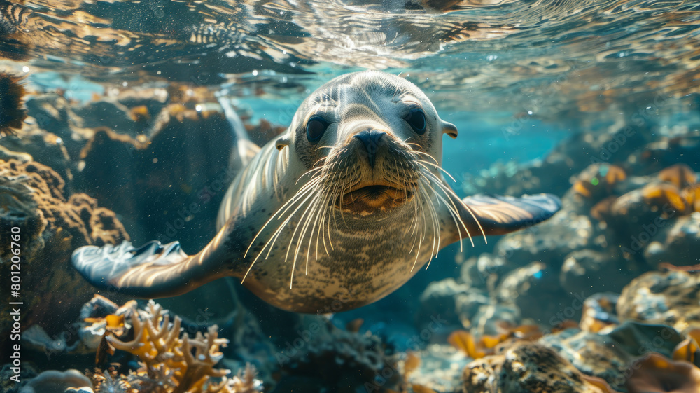A seal swimming underwater