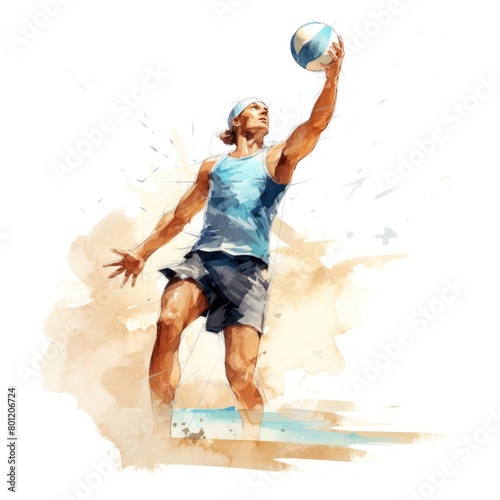 Watercolor illustration of a beach volleyball player