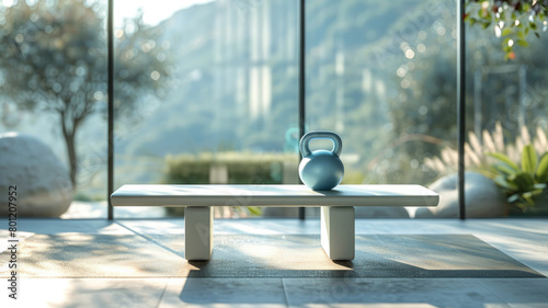 Kettlebell on a bench indoors.
