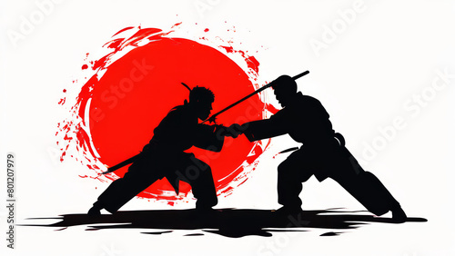 martial arts. Pair of men, sparring natural ring. Aikido.