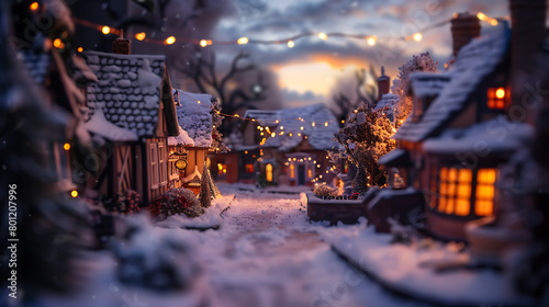 Winter Christmas festive background with snow-covered houses 