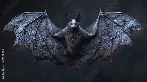 3D rendering of a vampire bat with black fur and red eyes
