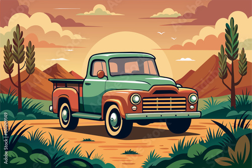 retro pickup truck vintage transport vehicle in its natural environment