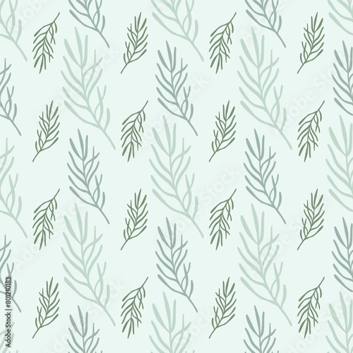 Rosemary branches seamless pattern. Provence herbs background. Green leaf leaves, twig, branch, herb stick. Isolated. Botanical. Floral. Herbal. Flower. Ingredient. Retro engraving ink drawing.