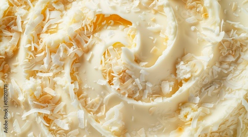 Surface of coconut white ice cream texture background, top view.