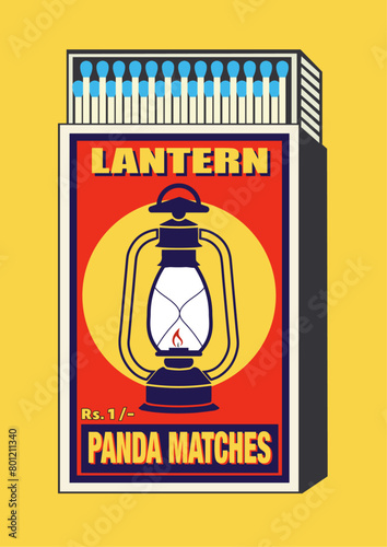 lantern, flashlight, lamp, chandelier, lighthouse, candelabra lighter belonging, lighter can, matchbox, matches vector illustration. Vintage, antique retro style packaging. Indian art old style design