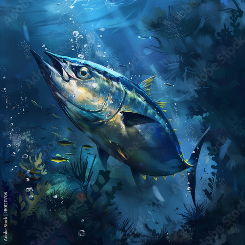 Tuna Swimming Underwater
