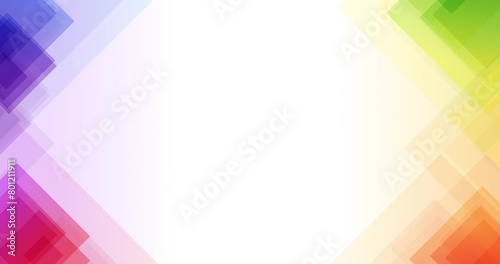 Loop animation of transparent colorful abstract triangle in each corner of white background with space for text. Suitable as a background for opening titles or presentations. UHD 4K 4096x2160 video