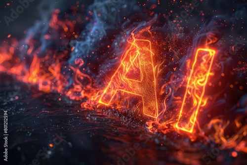 Fiery letters AI blazing on black backdrop
