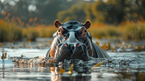 A large hippopotamus in an African river