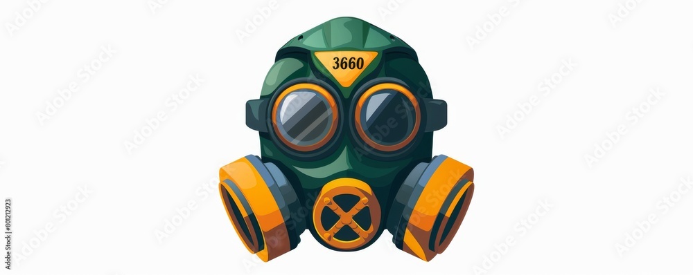 A green and yellow gas mask. A green and yellow gas mask.
