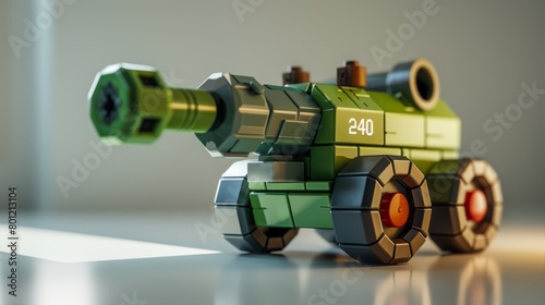 A toy tank made of green and gray bricks. photo