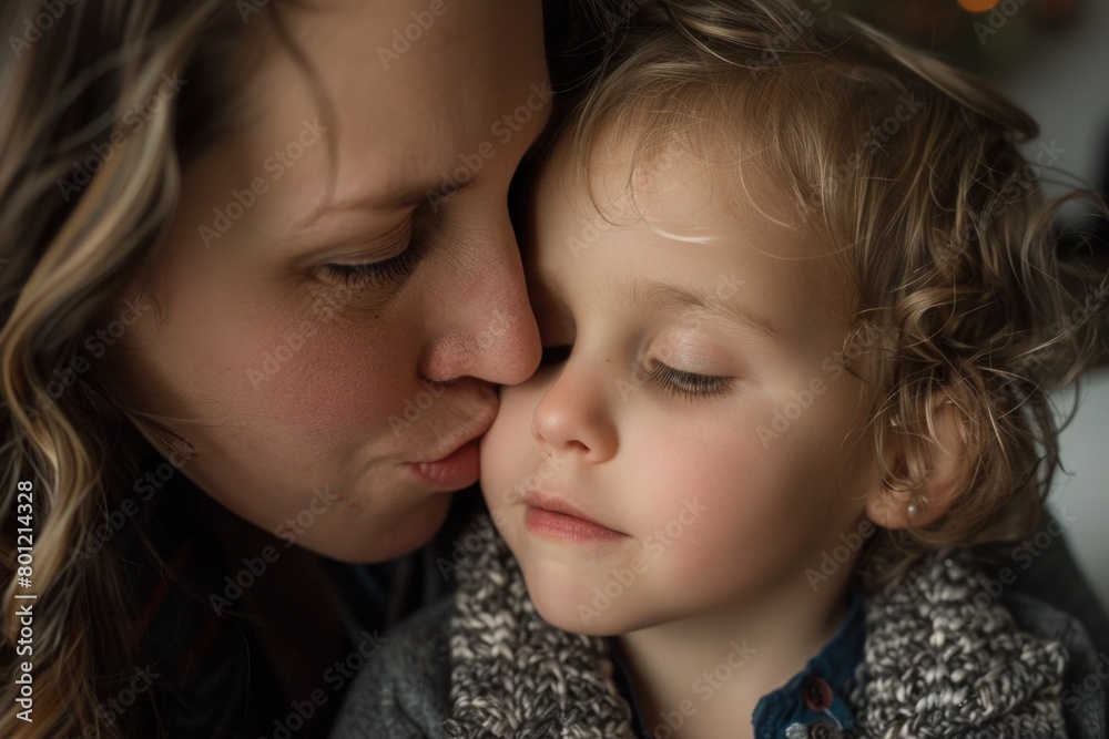 Mother kissing her daughter's face, Mother's Day concept. Mother kissing her daughter's face, Mother's Day concept.
