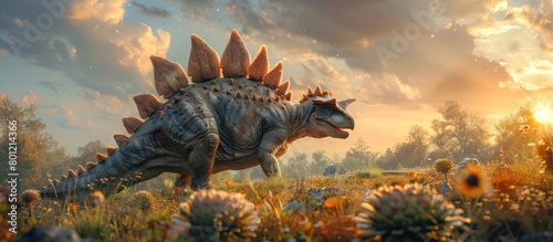 Vibrant D of a Stegosaurus Roaming the Jurassic Landscape photo