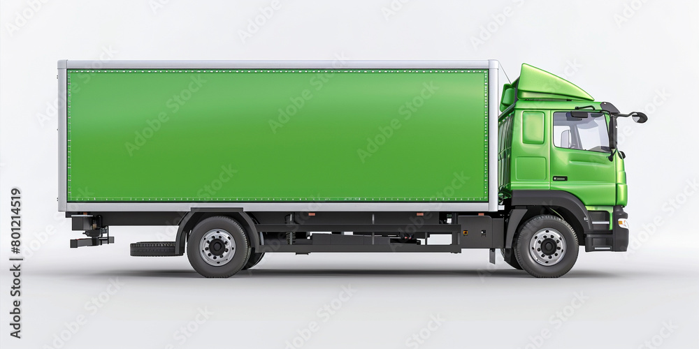 Side view of modern green truck in white background Side view of modern green truck in white background