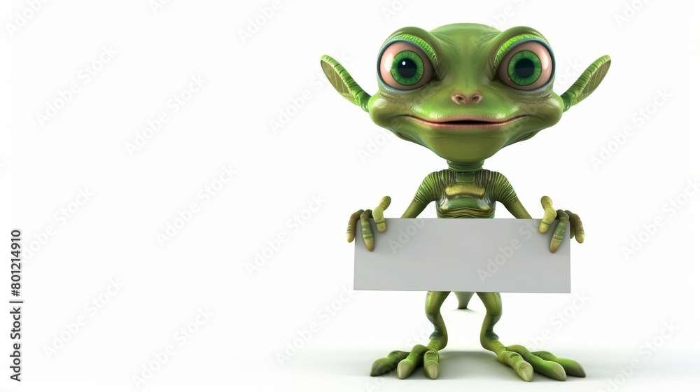 Create a fun illustration of an alien holding a blank sign Create a fun illustration of an alien holding a blank sign