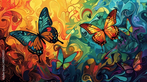 Vintage butterfly and floral botanical pattern illustration poster background