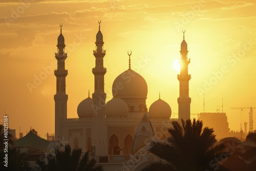 Islamic mosque, concept of Eid-al-Adha, Eid Mubarak, Ramadan, Feast of Sacrifice.